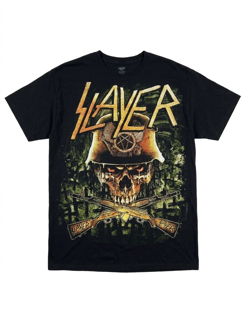 Slayer Shirt Mens Large Black Thrash Metal Band Tee War Skull Helmet Cross